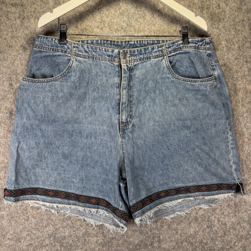 VTG Quizz New York Shorts Womens Sz 20 Denim High Rise Jorts Pockets Embroidered